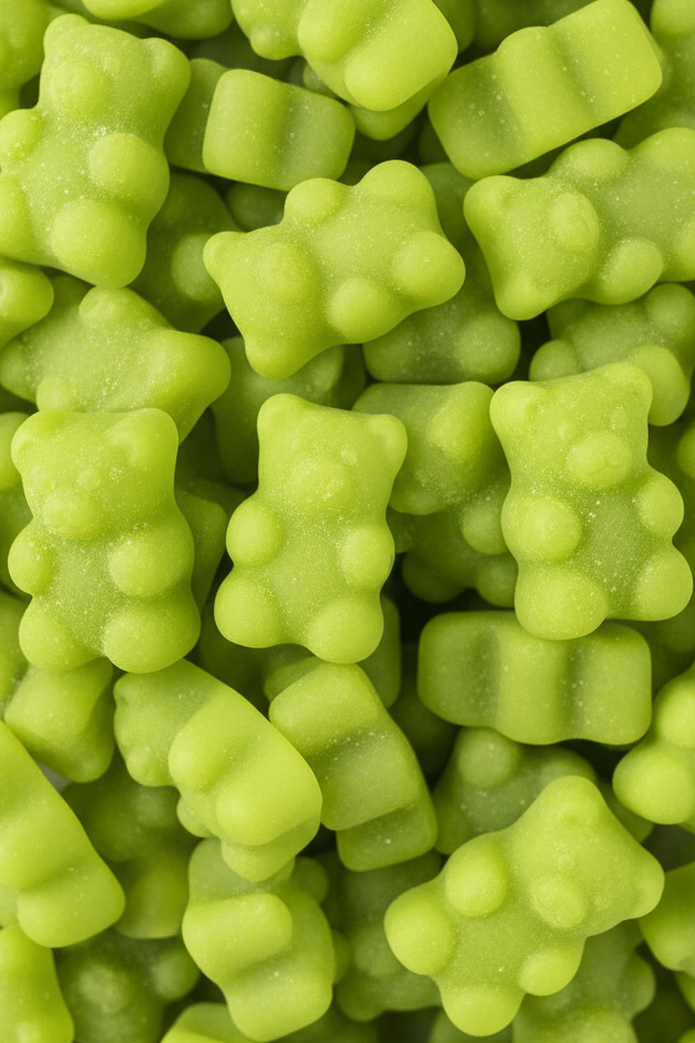 Close-up of green gummy bears